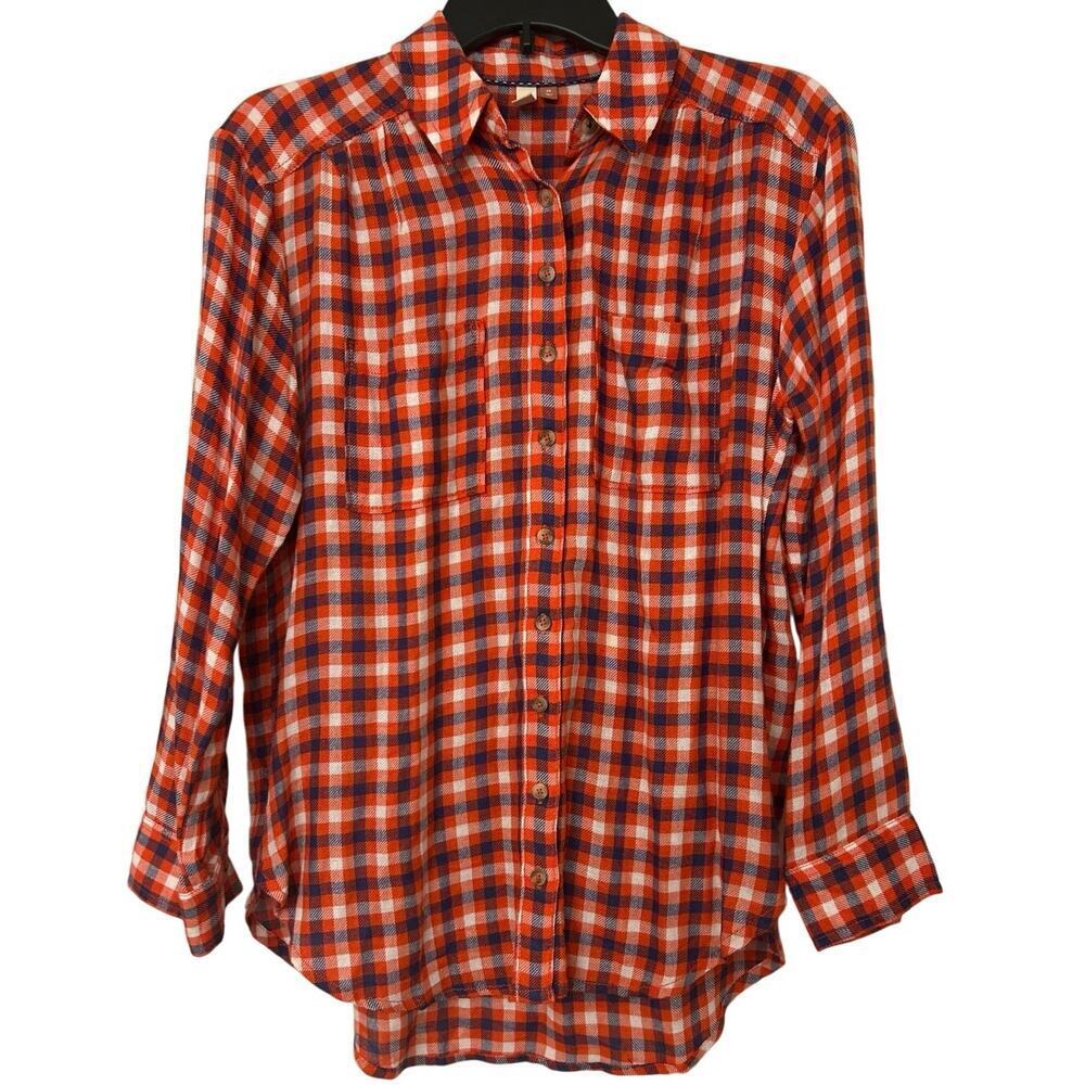 Pilcro Anthropologie Wool Blend Red & Blue Relaxed Fit Botton Down Blouse XS